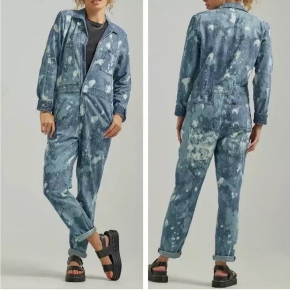 Lee Union-Alls Women's Coverall Denim Splatter Great Fog Pockets Blue Size Small - Picture 2 of 16